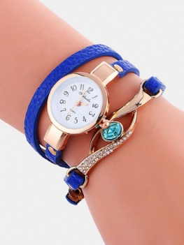 Wielowarstwowy Zegarek Retro Pu Strap Rhinestone Metalowy Niebieski Kryształowy Regulowany Kwarcowy