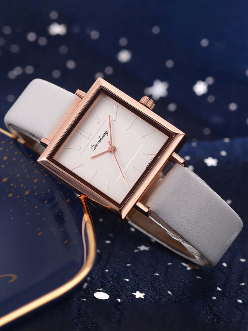 Zegarek Damski W Stylu Fashion Square Pure Color Leather Quartz Watch