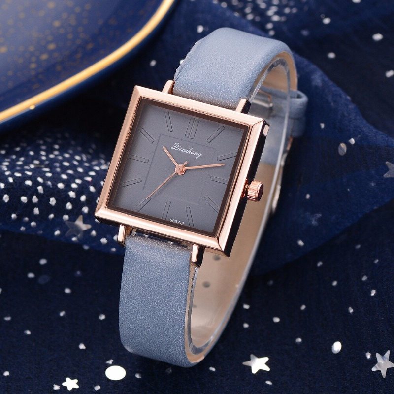 Zegarek Damski W Stylu Fashion Square Pure Color Leather Quartz Watch