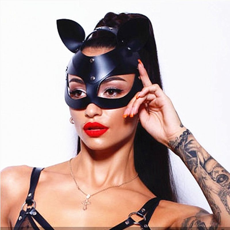 Czarna Skórzana Catwoman Cosplay Maska Bdsm Fetysz Seksowna Erotyczna Królika Z Długimi Uszami Kobiety Halloween Bal Przebierańców Kot