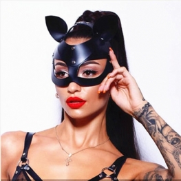 Czarna Skórzana Catwoman Cosplay Maska Bdsm Fetysz Seksowna Erotyczna Królika Z Długimi Uszami Kobiety Halloween Bal Przebierańców Kot