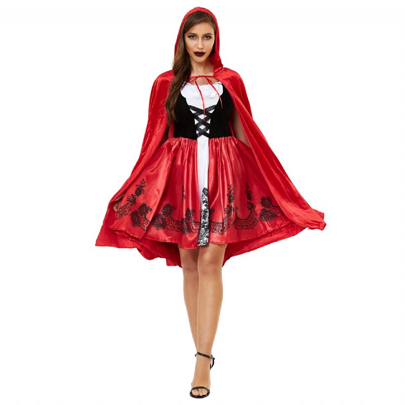 Damska Peleryna Na Halloween Czerwony Kapturek Cosplay Jednolita Rola Pogrubiona S-3xl Plus