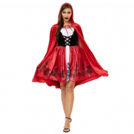 Damska Peleryna Na Halloween Czerwony Kapturek Cosplay Jednolita Rola Pogrubiona S-3xl Plus