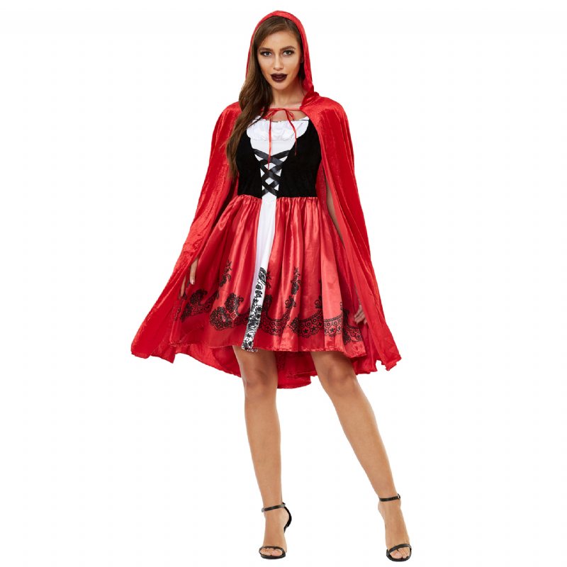 Damska Peleryna Na Halloween Czerwony Kapturek Cosplay Jednolita Rola Pogrubiona S-3xl Plus