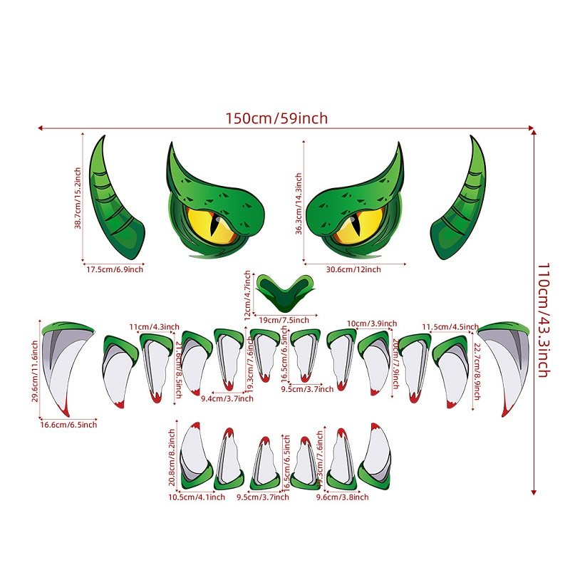 Halloween Monster Face Naklejki Na Drzwi Dekoracje Zewnętrzne Garażowe Brama Okna Straszne Imprezowe Z Oczami Wycięcia Na Zęby I Dwustronne