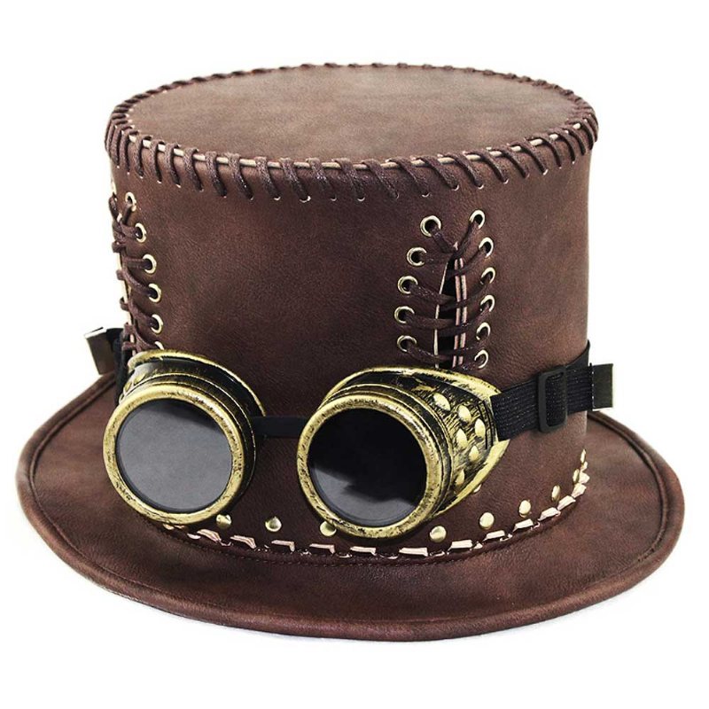 Unisex Steampunk Cylinder Retro Punk Rustykalny Pu Skóra Zasznurować Dżentelmen Kapelusz Na Kostiumy Halloween Party