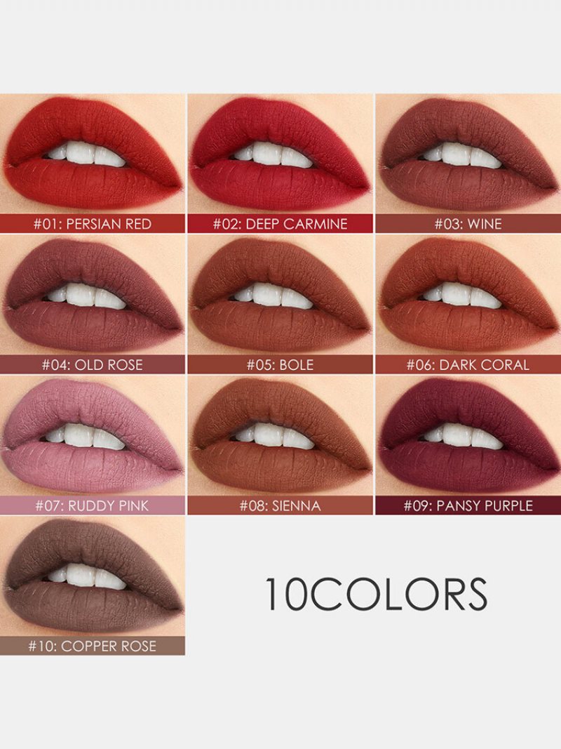 10 Kolorów Velvet Matte Lip Glaze Wodoodporny Niebrudzący Błyszczyk Kosmetyczny