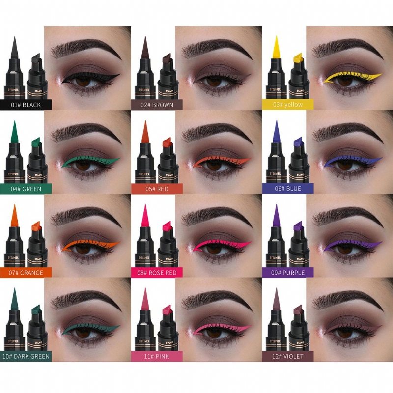 12 Kolorów Double Head Eyeliner Pen Fluorescencyjny Płynny Triangle Stamp Pen Eye Makeup