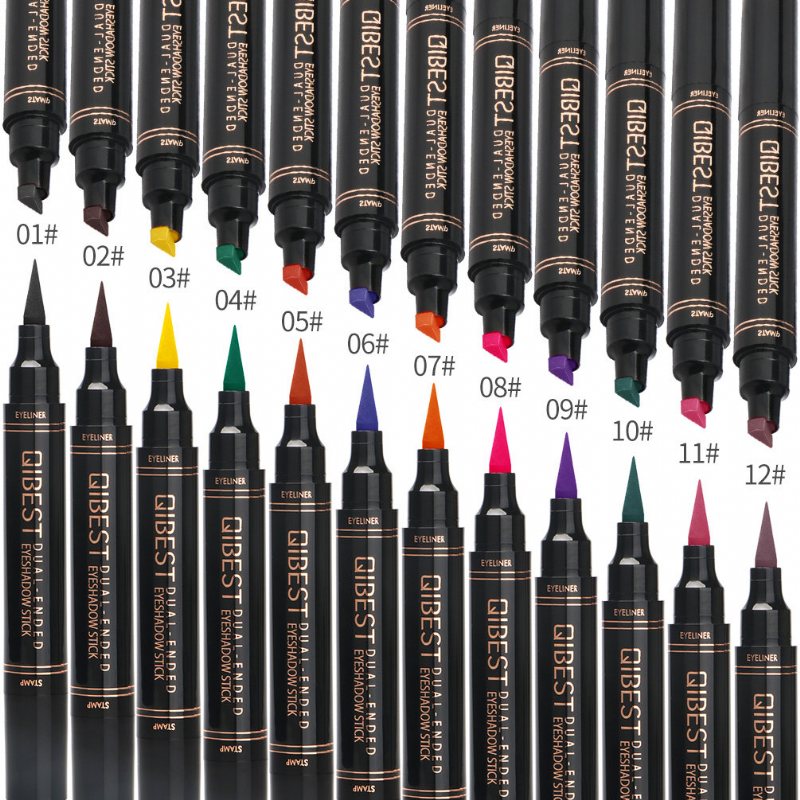 12 Kolorów Double Head Eyeliner Pen Fluorescencyjny Płynny Triangle Stamp Pen Eye Makeup