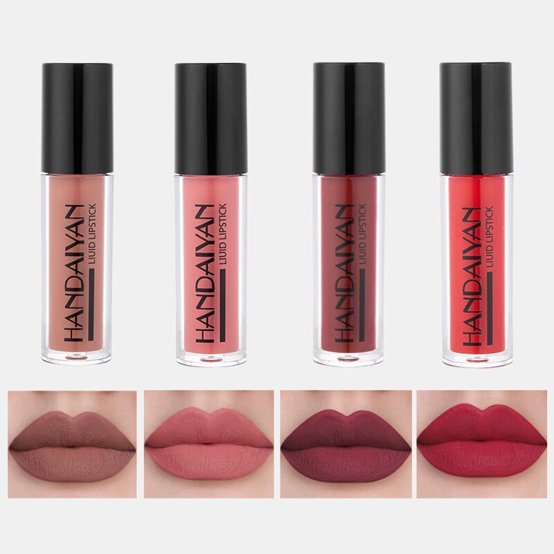 4 Szt. Zestawy Błyszczyków W Płynie Natural Moisturizer Wodoodporny Nieprzywierający Kubek Matte Mirror Lip Glaze Kit