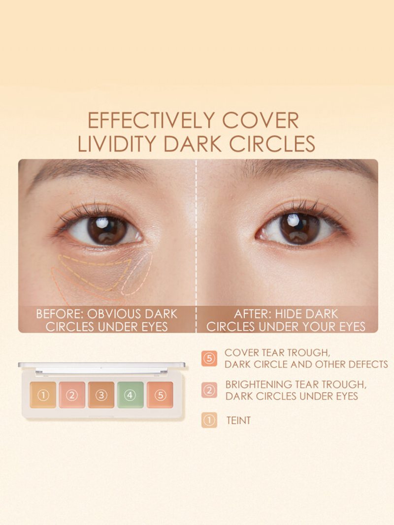 5 Kolorów Paleta Korektorów Cover-up Dark Circles Acne Natural Moisturising Face Makeup