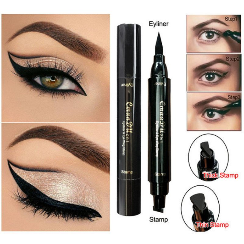 cmaadu Double Head Eyeliner Stamp Pen Black Liquid Super Cat Style Point Makeup Tools