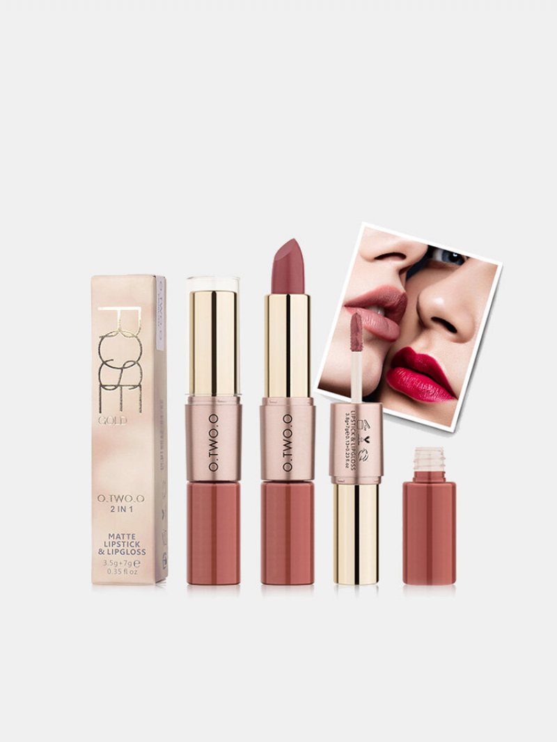 Dwugłowicowa Naturalna Długotrwała Szminka Non-stick Cup Matte Lip Gloss 2in1 Lipstick Lip Makeup