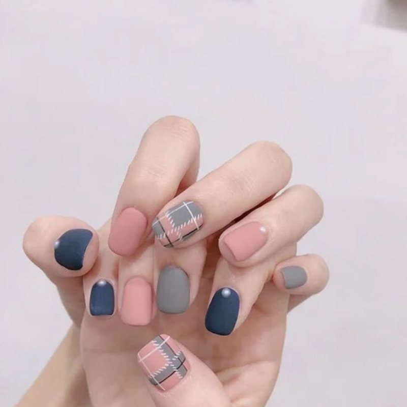 Japanese Plaid Series Matte Nail Stickers Art Patche Pełne Naklejki Cartoon Dla Dziewczynek