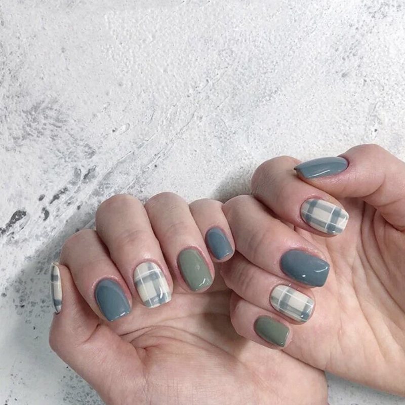 Japanese Plaid Series Matte Nail Stickers Art Patche Pełne Naklejki Cartoon Dla Dziewczynek