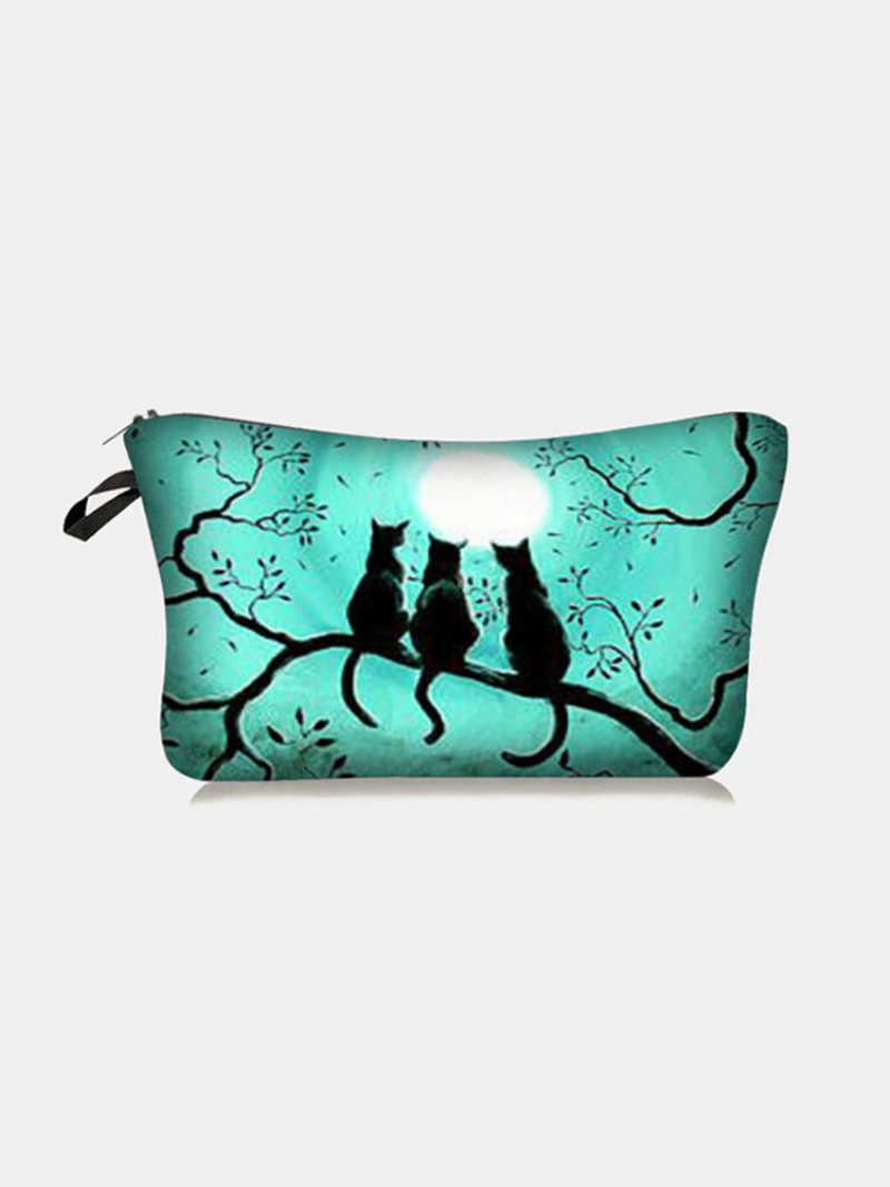 Przenośna Kosmetyczka Three Black Cat Full Moon Printed Women Travel Wash Storage Bag