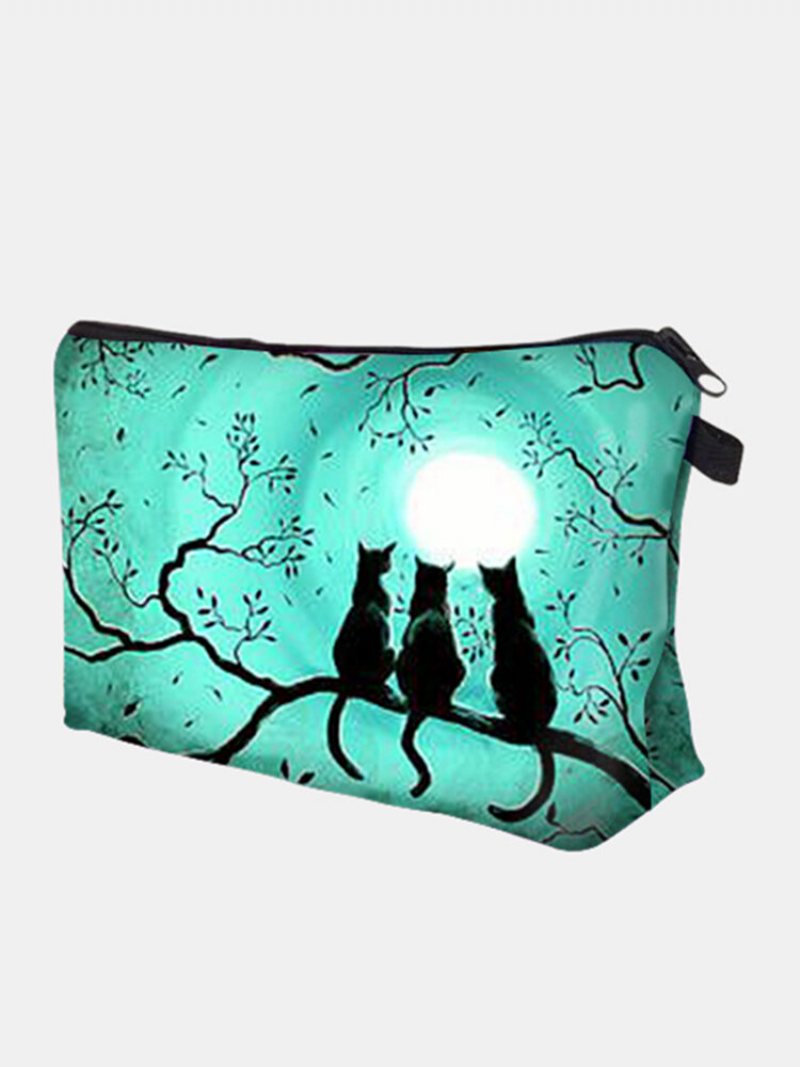 Przenośna Kosmetyczka Three Black Cat Full Moon Printed Women Travel Wash Storage Bag