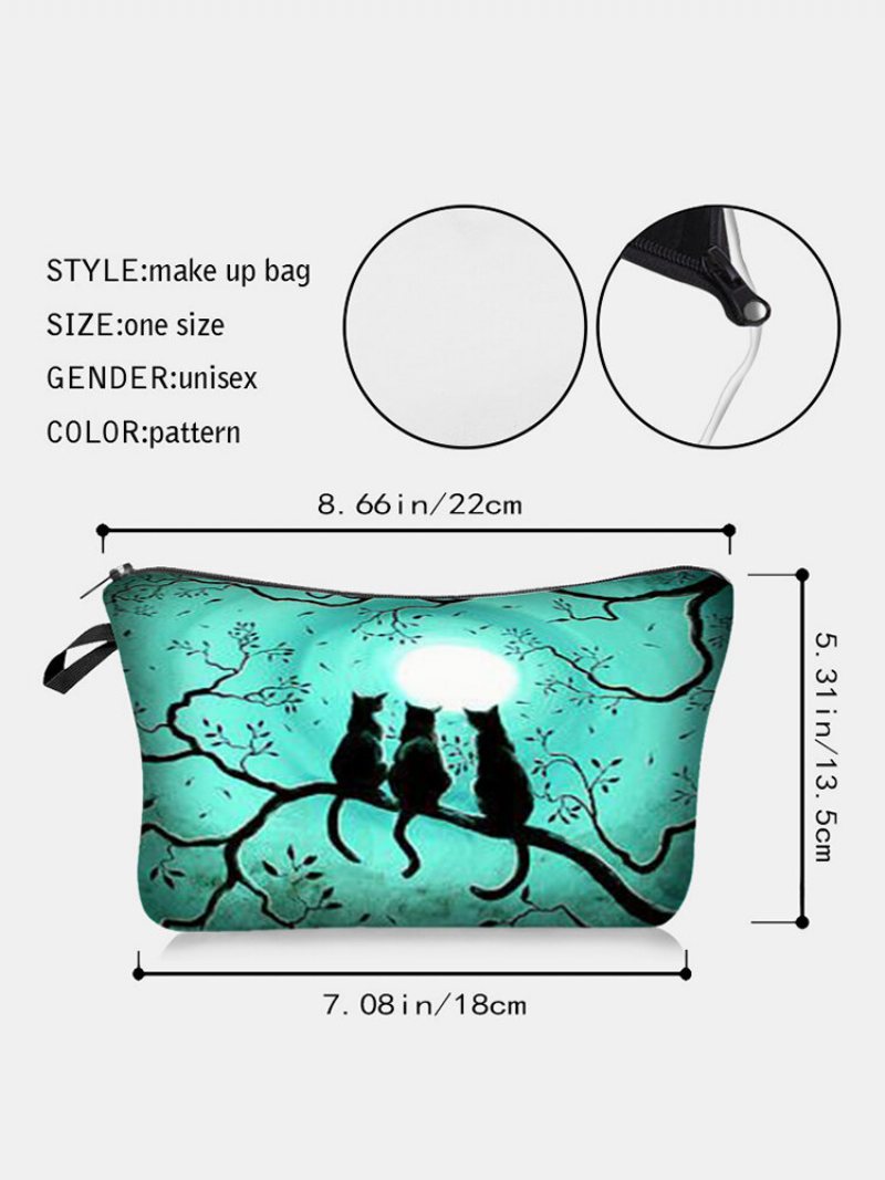 Przenośna Kosmetyczka Three Black Cat Full Moon Printed Women Travel Wash Storage Bag