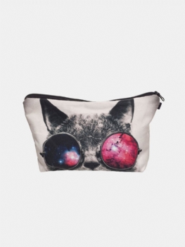 Przenośny Kot W Okularach Starry Sky Drukowana Kosmetyczka Podróżna Torba Do Przechowywania