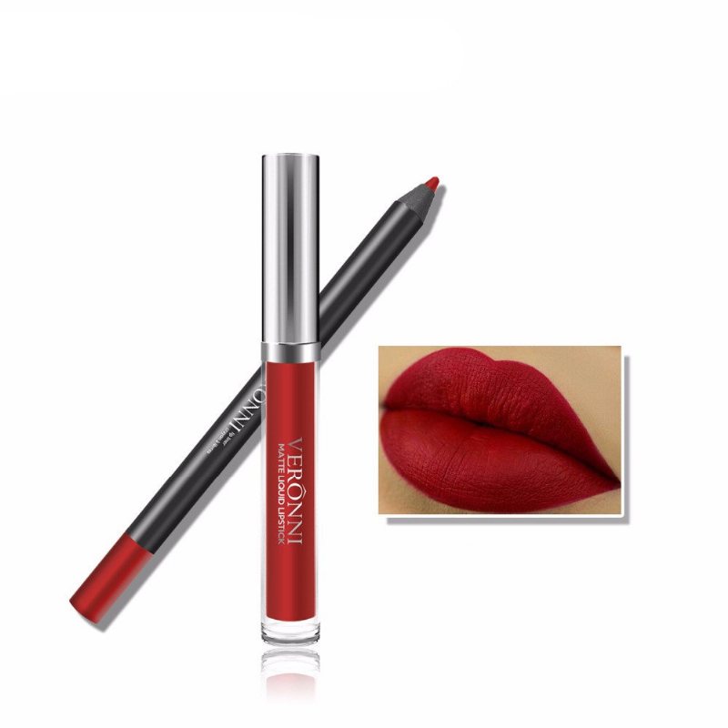 Veronni Matte Lip Gloss Lipliner Zestaw Ołówków Nawilżający Makijaż Pomadka W Płynie Zestawy Konturówek Do Ust