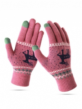 Kobiety Dziewczęta Zimowe Dzianiny Szydełkowane Pełne Rękawiczki Z Ekranem Dotykowym Z Nadrukiem Jelenia