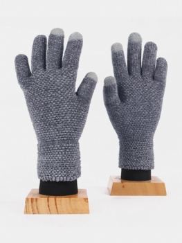 Unisex Kolorowe Szenilowe Dzianinowe Trzypalcowe Rękawiczki Z Ekranem Dotykowym Zimowe Na Zewnątrz Fajna Ochrona Ciepło Pełne
