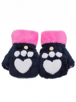 Winter Warm Cute Cat Claw Pluszowe Krótkie Rękawiczki Bez Palców Half Finger Flip Mittens