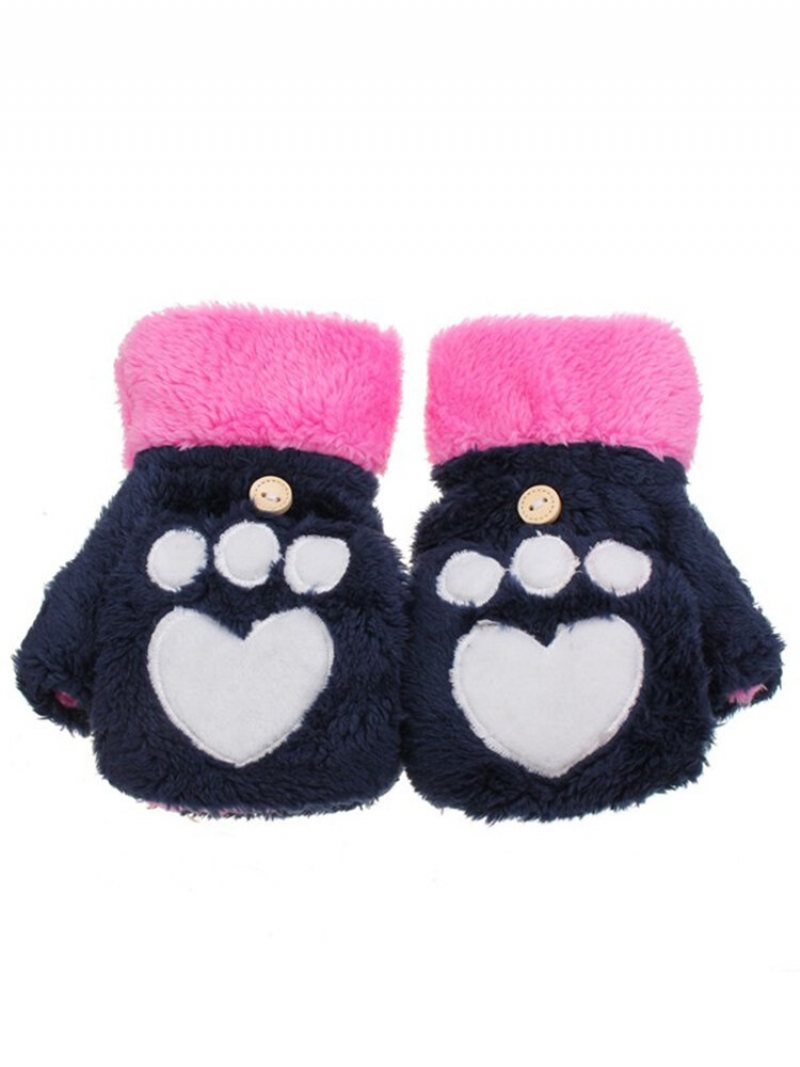 Winter Warm Cute Cat Claw Pluszowe Krótkie Rękawiczki Bez Palców Half Finger Flip Mittens