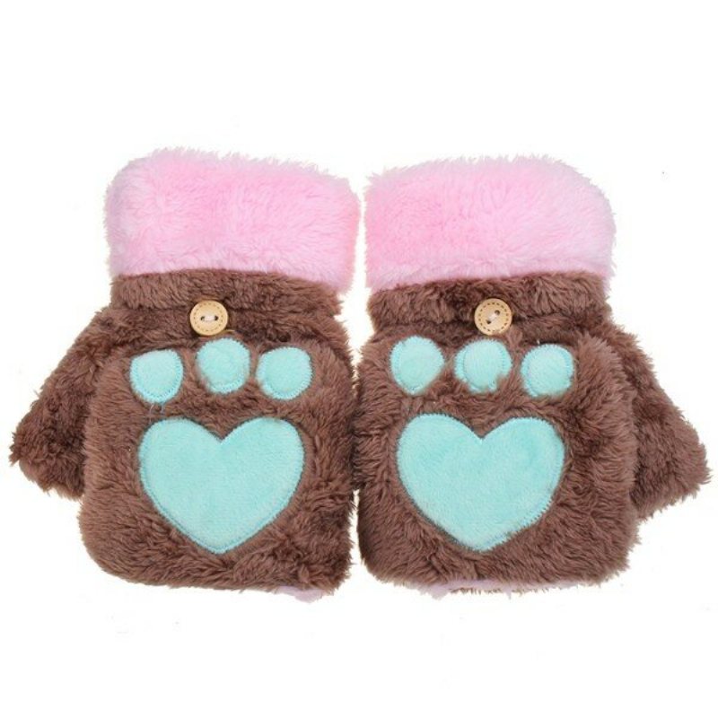 Winter Warm Cute Cat Claw Pluszowe Krótkie Rękawiczki Bez Palców Half Finger Flip Mittens