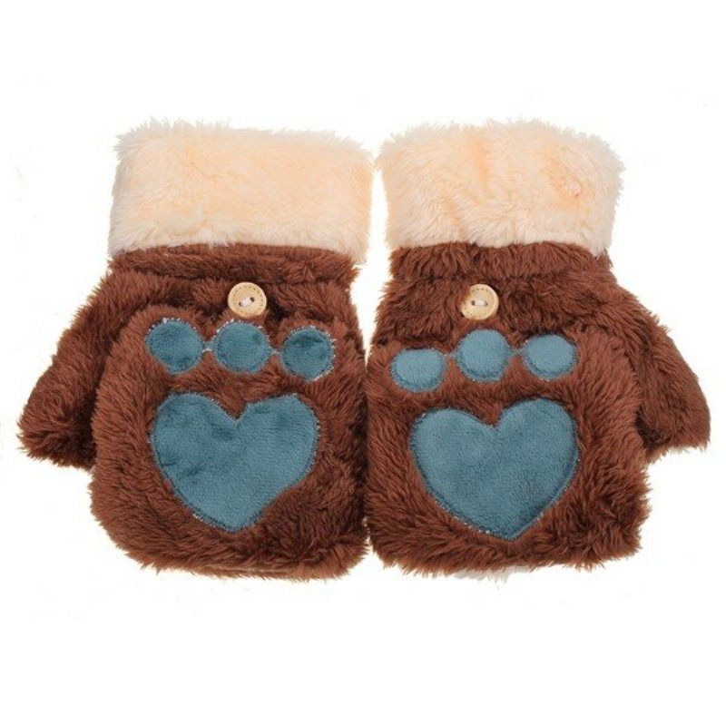 Winter Warm Cute Cat Claw Pluszowe Krótkie Rękawiczki Bez Palców Half Finger Flip Mittens