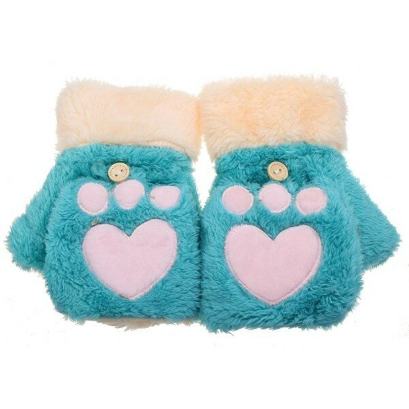 Winter Warm Cute Cat Claw Pluszowe Krótkie Rękawiczki Bez Palców Half Finger Flip Mittens