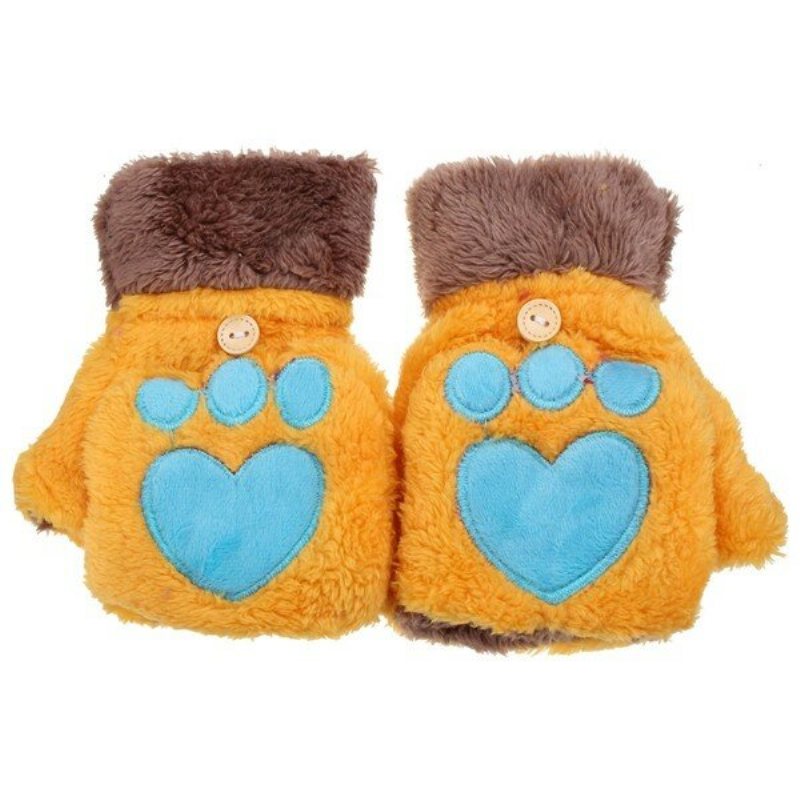 Winter Warm Cute Cat Claw Pluszowe Krótkie Rękawiczki Bez Palców Half Finger Flip Mittens