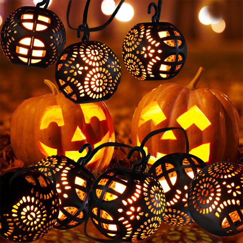 8 Sztuk 3 Metry Lampa Led Z Płomieniem Dyni Fantazyjne Światła Na Halloween Delikatny Pusty Płomień Sling Sterowanie Na Podczerwień Dyniowe Światło Świąteczna Dekoracja Ornament Wodoodporny