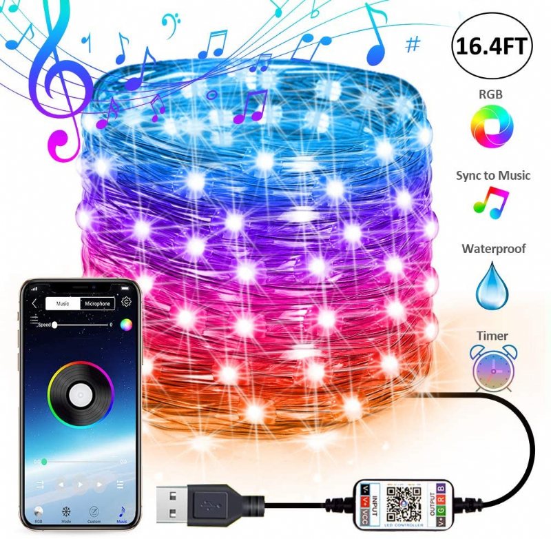 Led String Light Bluetooth Mobile Phone App Control Lights Christmas Decoration Rgb Pełnokolorowy Drut Miedziany