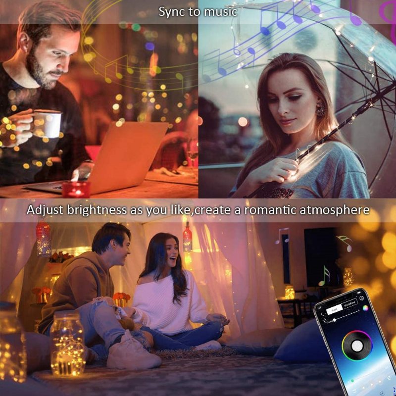 Led String Light Bluetooth Mobile Phone App Control Lights Christmas Decoration Rgb Pełnokolorowy Drut Miedziany