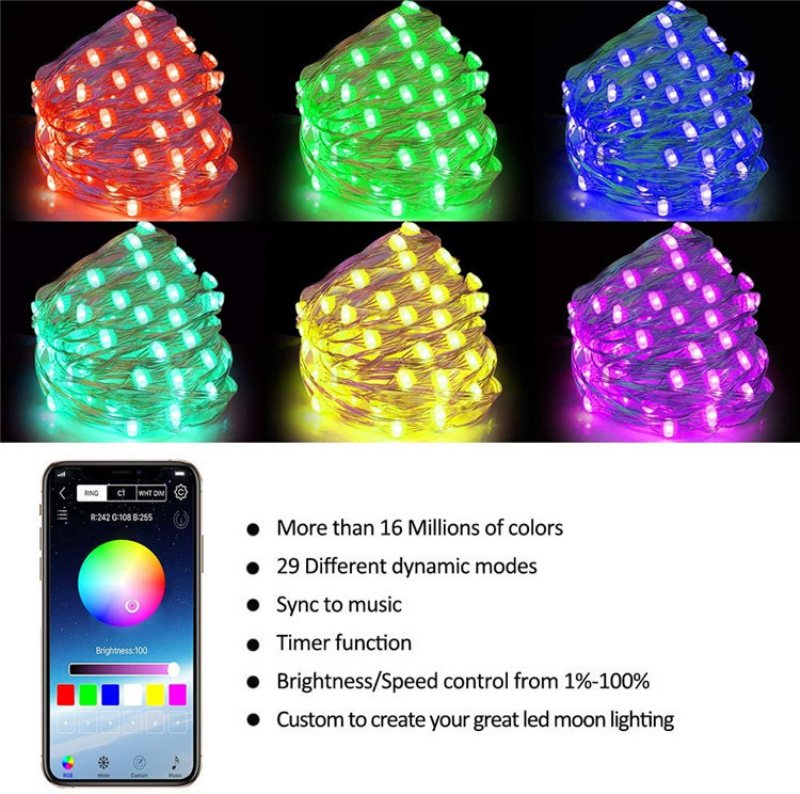 Led String Light Bluetooth Mobile Phone App Control Lights Christmas Decoration Rgb Pełnokolorowy Drut Miedziany