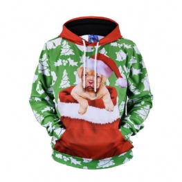 Męskie Bluzy Z Kapturem Na Boże Narodzenie Sublimacja Poliester Funny Mops Świąteczny Sweter Koszule Dla Mężczyzn Nieblaknąca Ciepła Bluza Z Dla Psa