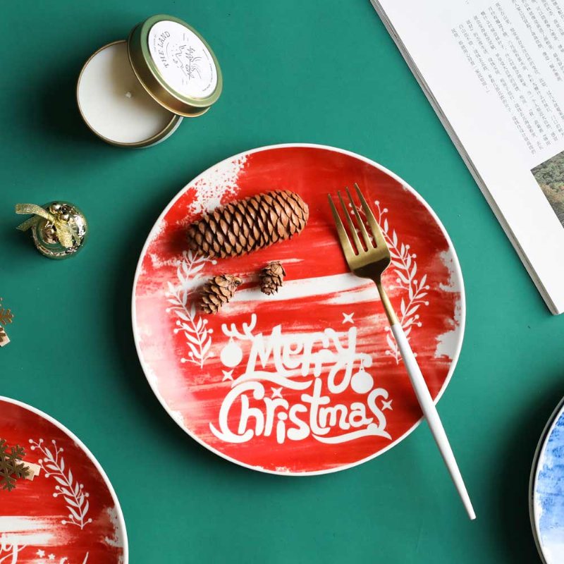 Świąteczne Malowane Talerze Ceramiczne Obiadowe Do Steków W Stylu Bożonarodzeniowym