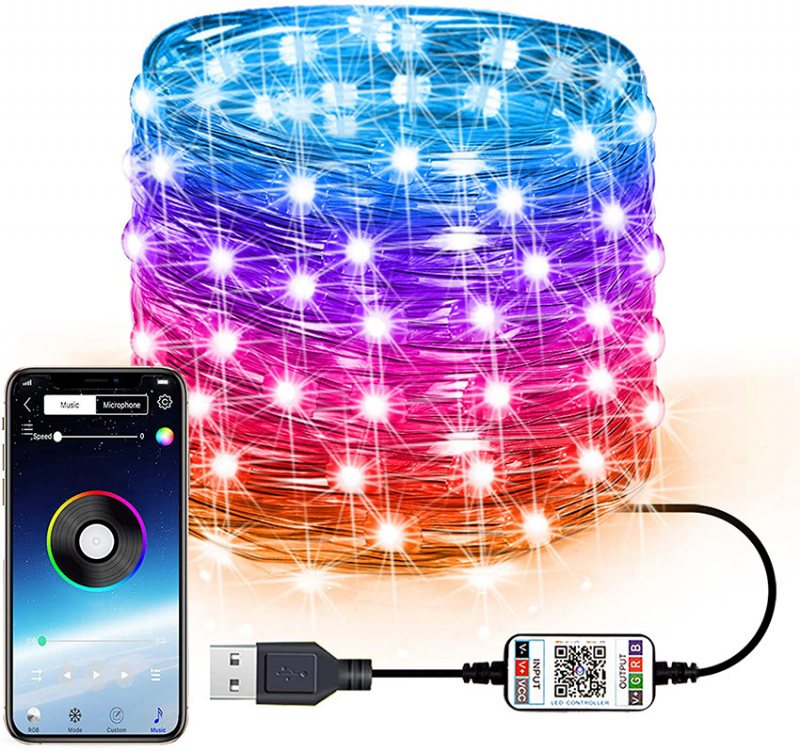 Świąteczny Kolorowy Sznurek Świetlny Bluetooth Inteligentny Usb Rgb Led Świąteczne Ozdobne Sznurki Świetlne