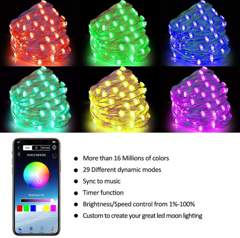 Świąteczny Kolorowy Sznurek Świetlny Bluetooth Inteligentny Usb Rgb Led Świąteczne Ozdobne Sznurki Świetlne