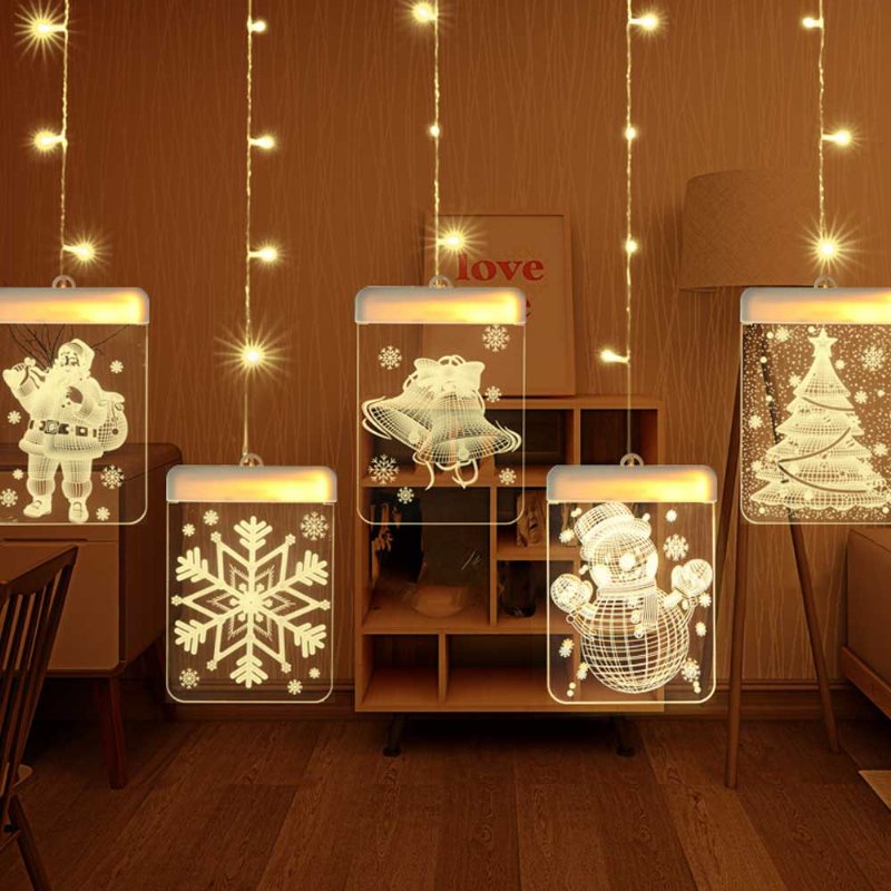 Zasilany Przez Usb Snowman Elk Christmas 3d Sign Light Holiday Window Sufit Wall Hanging Fairy Lighting Led String Kurtyna Lamp