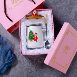 Zestaw Kubków Na Prezenty Świąteczne Do Użytku Rodzinnego Do Biurowego Kreatywny Kubek Ceramiczny Z Łyżeczką Na Wodę O Dużej Pojemności Pakiet Prezentów Bożonarodzeniowych 2 Szt