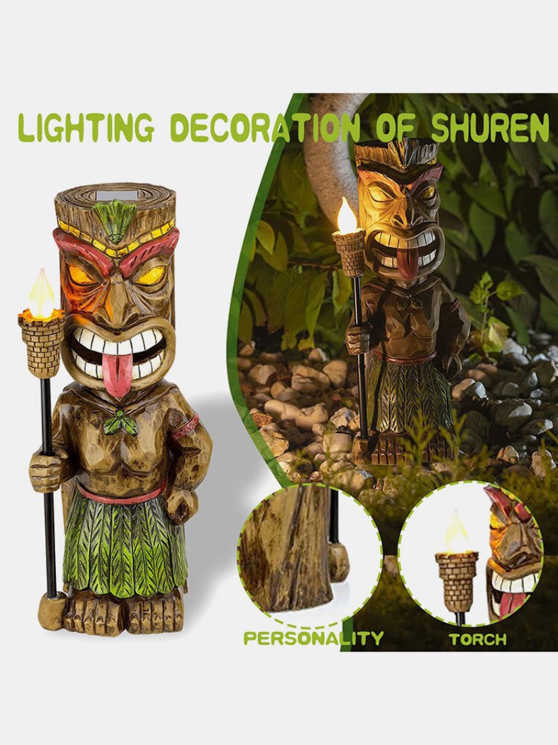 1 Pc Kreatywny Vintage Tribal Totem Rysunek Posąg Z Żywicy Rzeźba Z Migoczącą Latarką Led Na Zewnątrz Kryty Dziedziniec Lampa Ogrodowa Decor