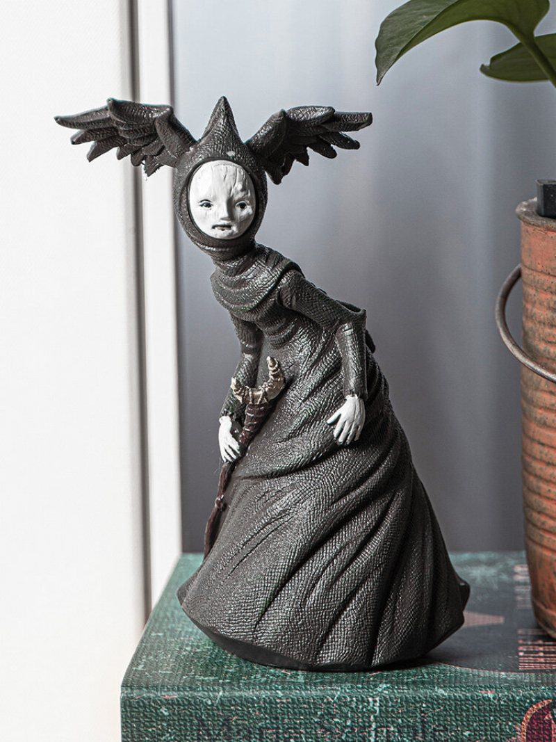 1 Pc Żywica Koszmar Czarownica Figurka Statua Ciemna Dziwaczna Sztuka Przerażające Halloween Rzeźba Dekorowanie Sypialnia Salon Ogród Patio Yard Trawnik Ozdoba