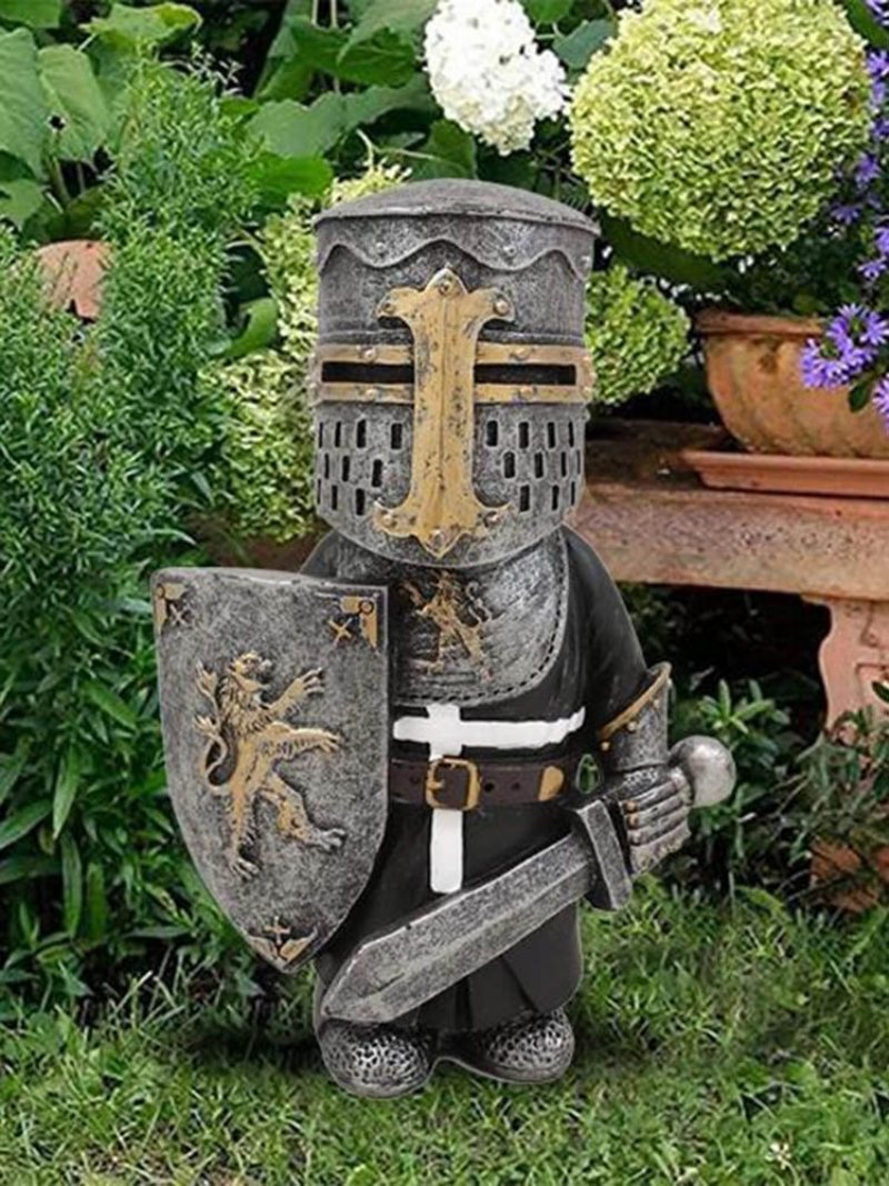 1 Pc Żywica Rycerz Gnomy Ogród Wojna Statua Wystrój Ogrodu Ozdoba Na Biurko Rzeźba Żołnierz Miniaturowa Kolekcja Figurek Home Decor