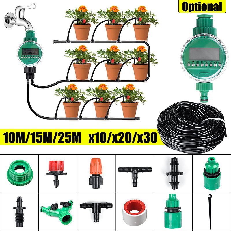 10/15/25m 33/49/82ft Automatyczny System Nawadniania Kropelkowego Wody Rośliny Samopodlewające Zestawy Węży Ogrodowych Do Domu Ogród Wiszący Kosz Podlewanie Zestaw Roślin Kwiat