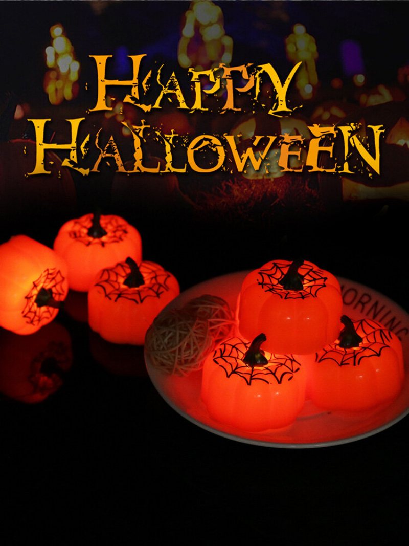 12 Szt. Halloweenowa Dynia Led Light Mini Lampka Nocna Na Festiwal Świąteczne Dekoracje Dzieci Prezent Spider Web Dyniowa Lampa