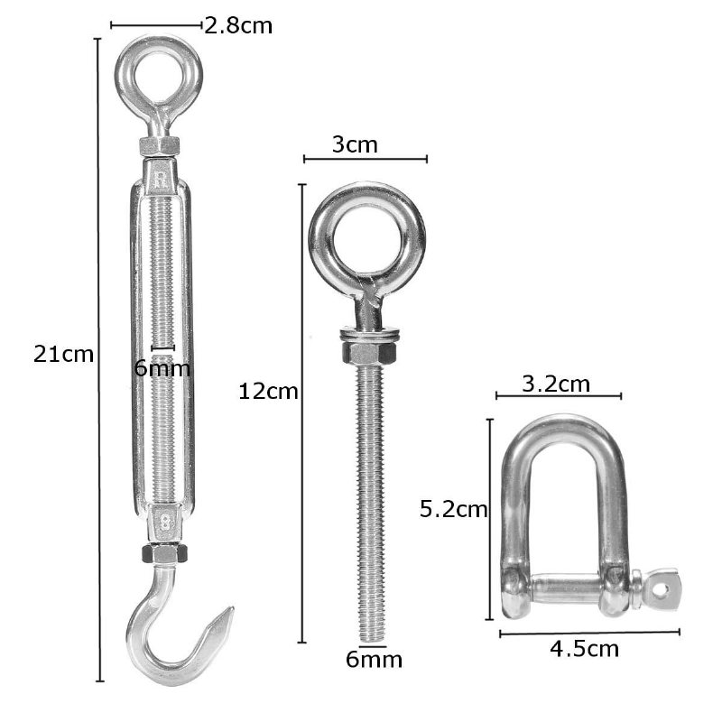 12 Sztuk / Zestaw Żagla Przeciwsłonecznego 6 mm Ze Stali Nierdzewnej Marine 4-punktowy Kwadratowy Prostokątny Materiał