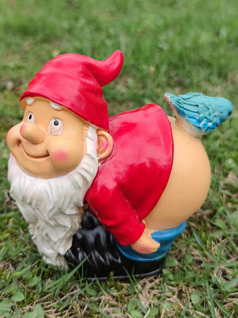 1pc Żywica Gnome Karzeł Flirt Z Białą Brodą Posągi Pochylony Aby Odsłonić Tyłek Ptak Dekoracje Na Trawnik Kryty Odkryty Boże Narodzenie Ozdoba Ogrodowa