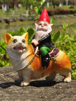 1pc Żywica Gnome Karzeł Ręcznie Malowane Posągi Z Corgi Pies Dekoracje Na Trawnik Kryty Odkryty Boże Narodzenie Ozdoba Ogrodowa